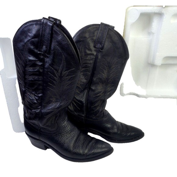 Vintage Dan Post Boots Mens Sz 8.5D  Black Leather Western Cowboy Work #507159 - Picture 2 of 14